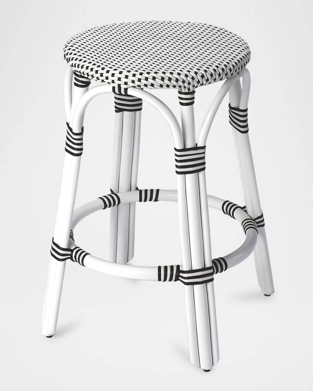 Tobias 24" Rattan Counter Stool, White/Black Dot